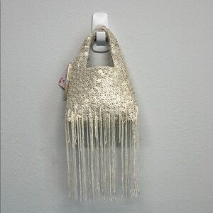 Cream Shoulder Beaded Bag with Fringe ✨🌼